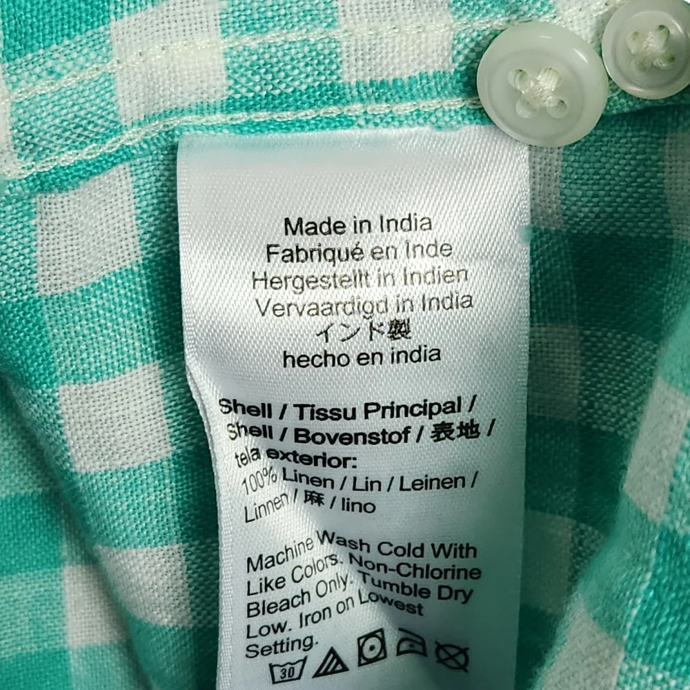 J. Crew Baird McNutt Irish Linen Green White Plaid Button Up Shirt Mens Size LT